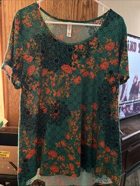LuLaRoe Teal Tunic with Orange Floral Pattern